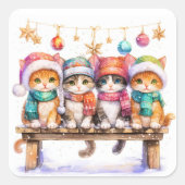 Sticker Carré Kittens Celebrating Christmas, cuddly and cute, (Devant)