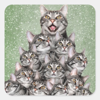 Sticker Carré Kitty chat arbre de Noël