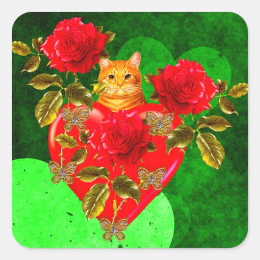 Sticker Carré Kitty Chat Valentine (Devant)