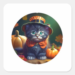 Sticker Carré Kitty fête Thanksgiving
