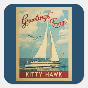 Sticker Carré Kitty Hawk Voilier Caroline du Nord Vintage voyage
