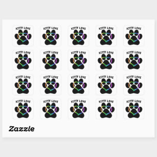 Sticker Carré Kitty Love Rainbow Heart