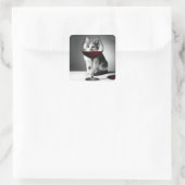 Sticker Carré Kitty Peeking Through a Wine Glass (Sac)