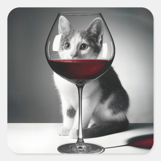 Sticker Carré Kitty Peeking Through a Wine Glass (Devant)