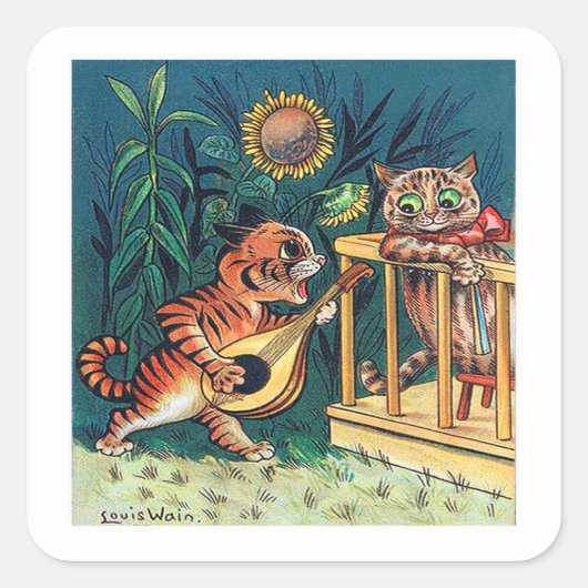 Sticker Carré Kitty Serenade par Louis Wain (Devant)