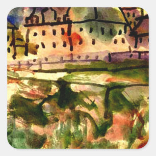 Sticker Carré Klee - Maisons à proximité de la fosse à gravier