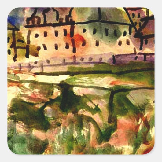 Sticker Carré Klee - Maisons à proximité de la fosse à gravier (Devant)