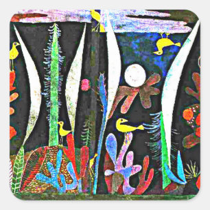 Sticker Carré Klee - Paysage aux oiseaux jaunes