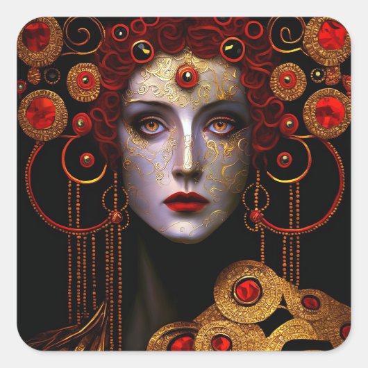 Sticker Carré Klimt Inspirée Déesse Reine (Devant)