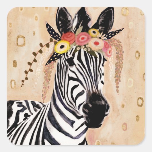 Sticker Carré Klimt Zebra | Couronne De Fleurs (Devant)