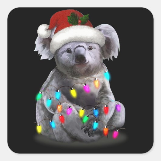 Sticker Carré Koala Assis Avec Les Lumières De Noël Saison De No (Devant)