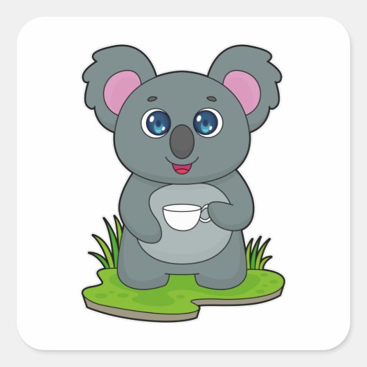 Sticker Carré Koala avec tasse de café (Devant)