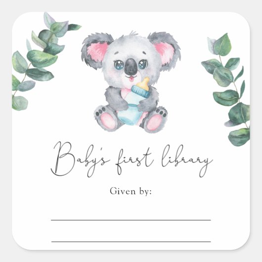 Sticker Carré Koala Bear - Plaque Baby shower (Devant)