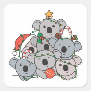 Sticker Carré Koala Christmas Tree Drôle animal Carré de Noël