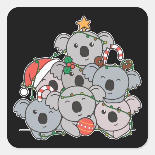 Sticker Carré Koala Christmas Tree Funny Animal Christmas (Devant)