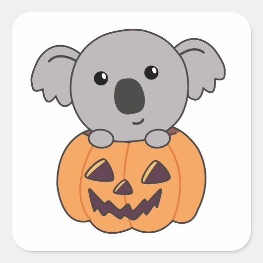 Sticker Carré Koala En Citrouille Orange Koalas Halloween Bärche (Devant)