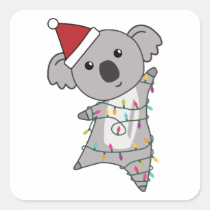 Sticker Carré Koala Fairy Lights fée de Noël mignon animal