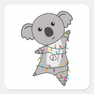 Sticker Carré Koala Fairy Lights fée de Noël mignon animal