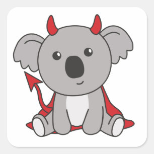 Sticker Carré Koala Halloween Cute Devil Enfants Sorcières Costu