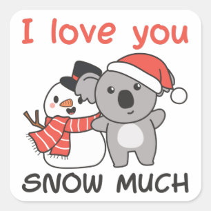 Sticker Carré Koala I Love You Neige Beaucoup Snowman Pun Carré