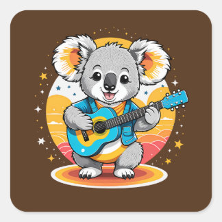 Sticker Carré Koala Strumming une guitare