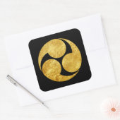 Sticker Carré Kobayakawa Mon clan japonais faux or sur noir (Enveloppe)