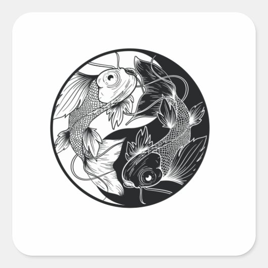 STICKER CARRÉ KOI YIN YANG NOIR ET BLANC (Devant)