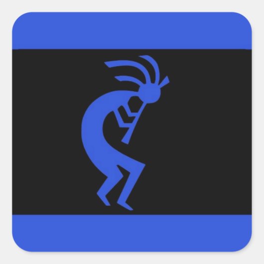 Sticker Carré Kokopelli long bleu (Devant)