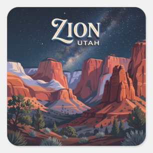 Sticker Carré Kolob Canyons la nuit New Harmony Utah