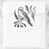 Sticker Carré Kookaburra noir et blanc sur dessin de branche (Sac)