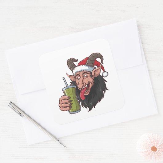 Sticker Carré Krampus Boire Vert Matcha Noël Éffrayant (Enveloppe)