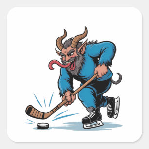 Sticker Carré Krampus effrayant jouant au hockey sur glace de No