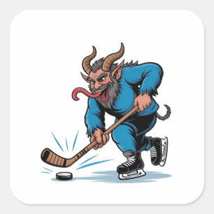 Sticker Carré Krampus effrayant jouant au hockey sur glace de No