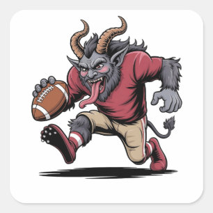 Sticker Carré Krampus Jouant au Football Noël Fitness Xmas 