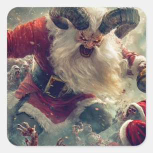 Sticker Carré Krampus vainquant les zombies