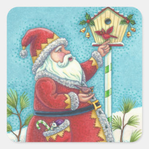 STICKER CARRÉ KRIS KRINGLE & CARDINALS CHRISTMAS PÈRE NOËL STICK