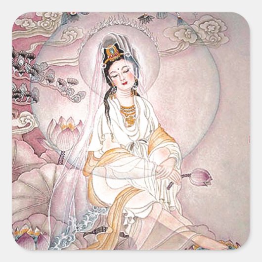 Sticker Carré Kuan Yin; Déesse Bouddhiste De La Compassion (Devant)