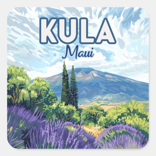 Sticker Carré Kula Maui Haleakala Hawaii Lavender Retro (Devant)