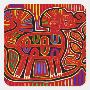 Sticker Carré Kuna Indian Baby Elephant - Mola Folk Art