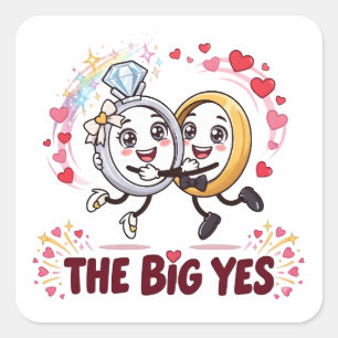 Sticker Carré La bague de fiançailles dessin animé couple The Bi