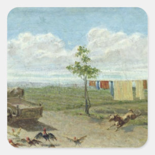 Sticker Carré La basse cour (huile sur la toile)