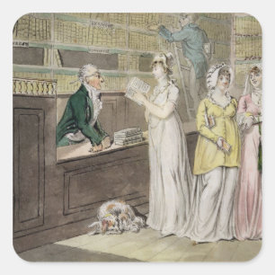Sticker Carré La bibliothèque circulante (stylo et encre et w/c 