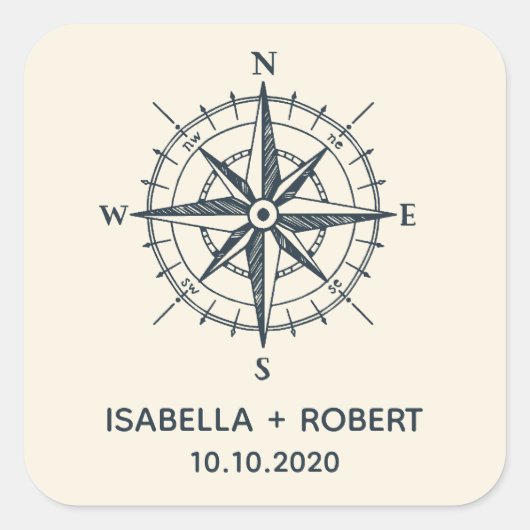 Sticker Carré La boussole bleue | Monogramme Mariage (Devant)