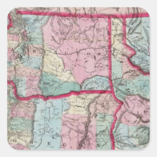 Sticker Carré La carte de Bancroft de l'Orégon, Washington,