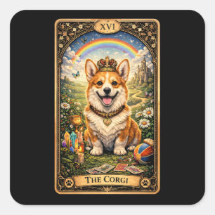 Sticker Carré La carte de tarot Corgi