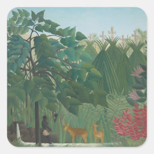 Sticker Carré La Cascade de Henri Rousseau, Vintage Fine Art