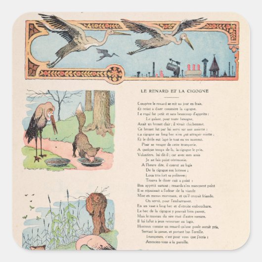 Sticker Carré La cigogne et le renard des fables (Devant)