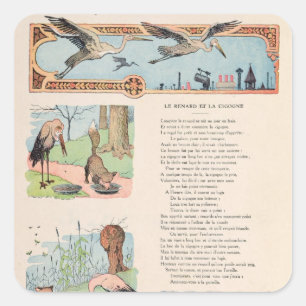 Sticker Carré La cigogne et le renard des fables