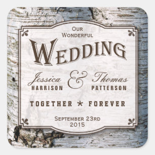 Sticker Carré La collection de Mariages Rustic Silver Birch Tree