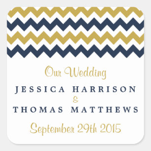 Sticker Carré La collection Mariage moderne Chevron - Marine & G